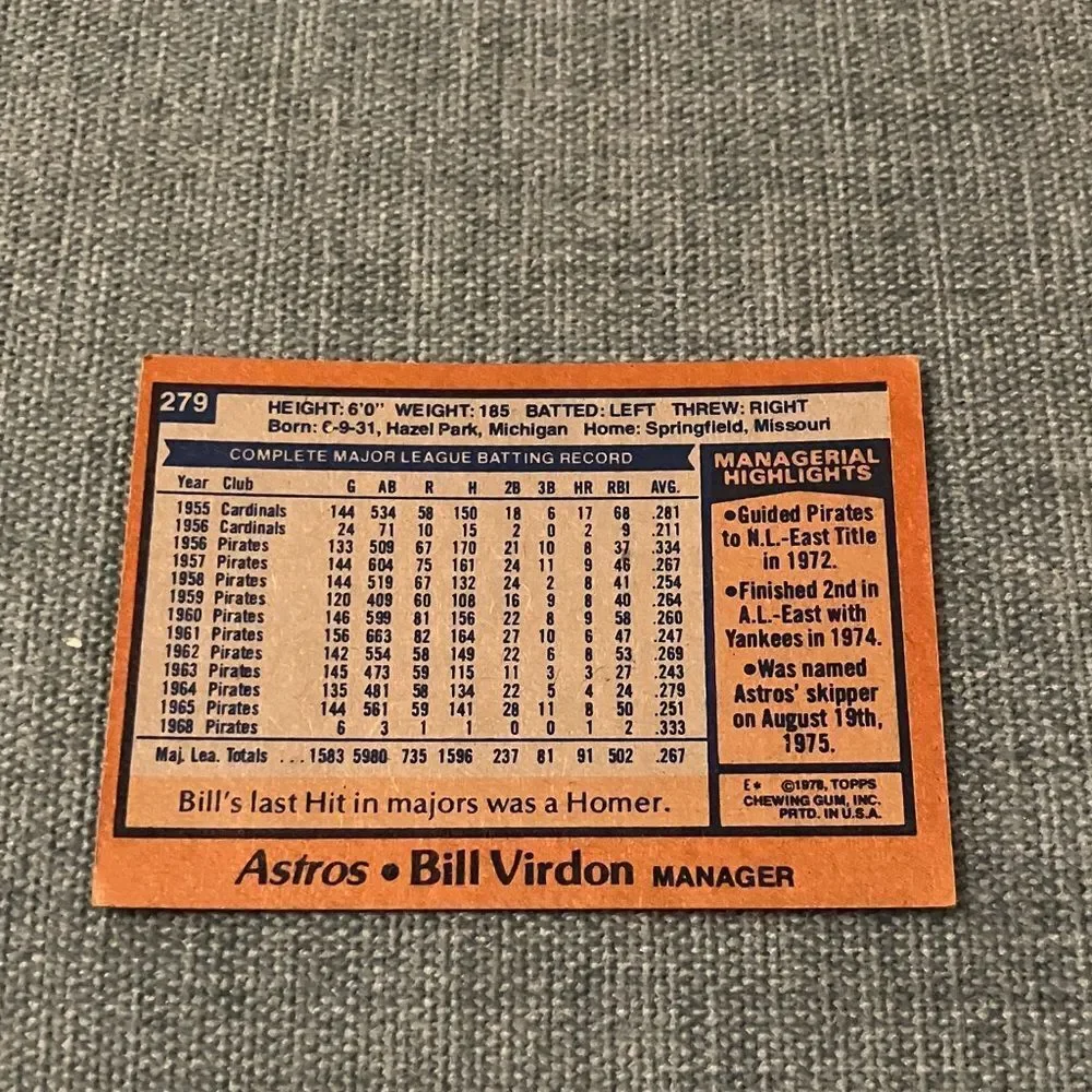 1978 Topps Houston Astros Baseball Card Trading Card